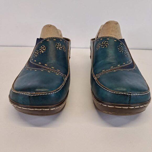 Spring Step L'Artiste Teal Chino Clogs Leather Mules Size 41 - Picture 4 of 14